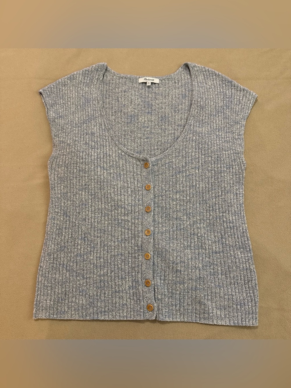 Madewell Marled Shaw Button-Front Sweater Tee Blue Gray Ribbed
